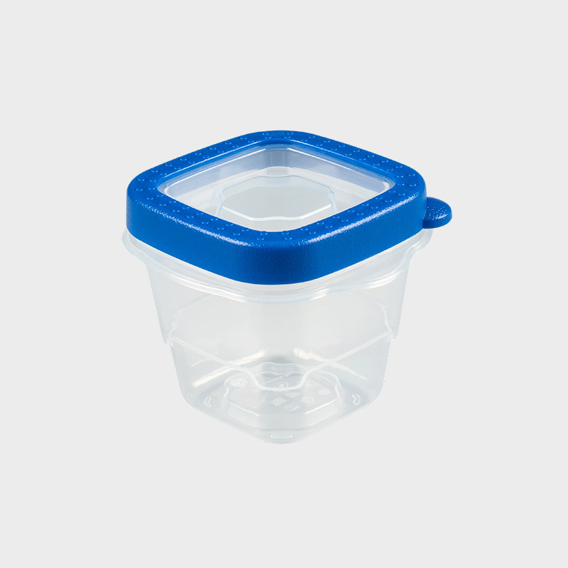 PFB023 118ml (4-Auns) Bekas Pengawetan Makanan PP Persegi Miniatur, Set 4-Pek dengan Tudung Terlampau Biru