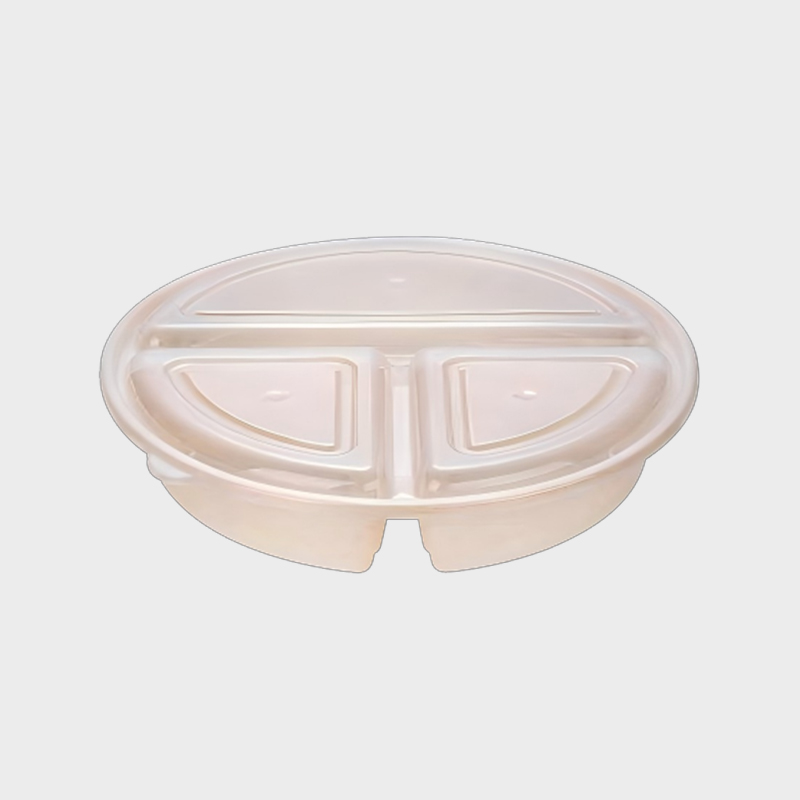 PFK004 900ml 3-Petak Bulat Jelas PP Set Bekas Persediaan Makanan Pakai Bulat dengan Penutup
